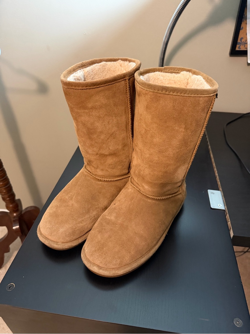 BearPaw women's Chestnut Suede Shearling Boots